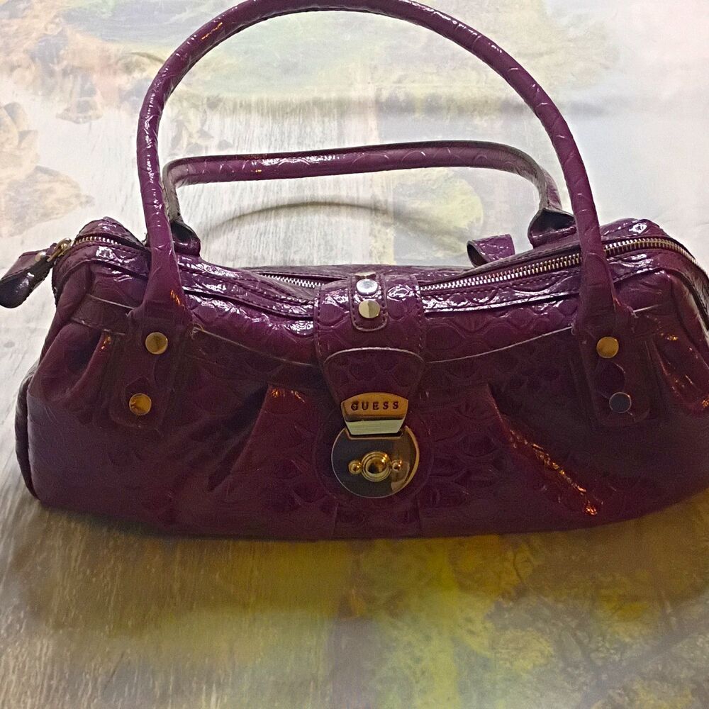 GUESS Tanzania Purple Croc Embossed Patent Satchel Handbag Y2K Shoulder Bag